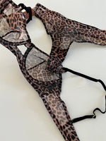 Leopard Printed Underwire Bra and Panty Set Women Sexy Lingerie Transparent Push Up Outfit Lace Underwear