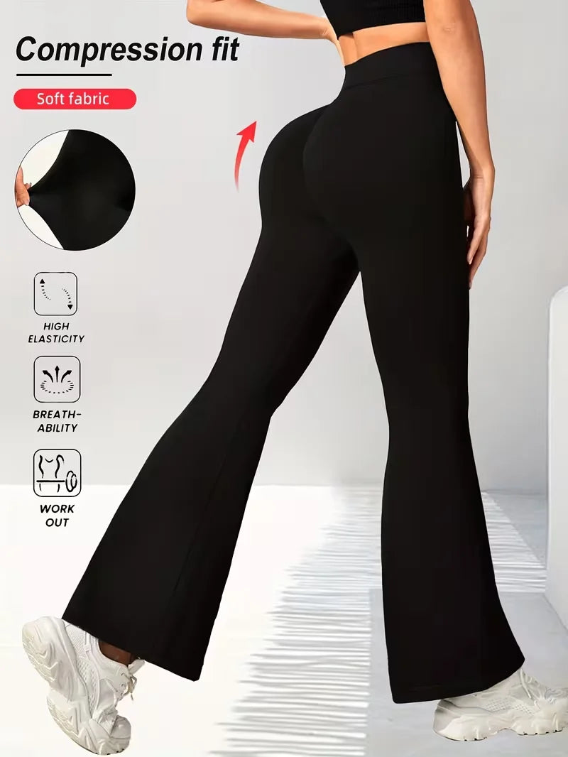 Stretchy Sports Flared Pants For Women Bootcut Wide Leg Sweatpants High Waist Soft Fitness Leggings Cross Waist Slimming Bottoms
