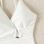 Sexy White Black Swimwear Women 2026 Deep V Neck Hollow Out Ring Linked Slim Fit One Piece Swimsuit Beach Bathing Suit Monokini