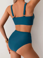 Sexy Black Two Piece Swimsuit Women Cross Pleate Push Up Padded Bikini Set Summer Bathing Suit Slim High Waist Swimwear Biquini