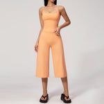 Gym Workout Yoga Sets Women Square Neck Slimming Sports Tank Top Fitness Gym Suit Outdoor High Waist Flare Pants Two-piece Set