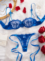 Lady Floral Embroidery Lingerie Set Women Sheer Bra and Brief Underwear Set Satin Sexy Intimates Underwear