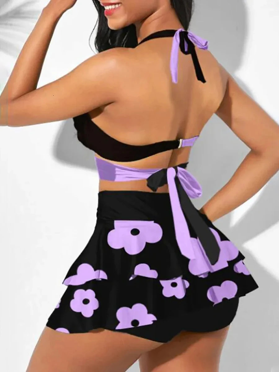 Printed Swimsuit Dress 2026 Push Up Bikini Women High Waist Swimwear Female Padded Bather Bathing Suit Swimming Beachwear Summer