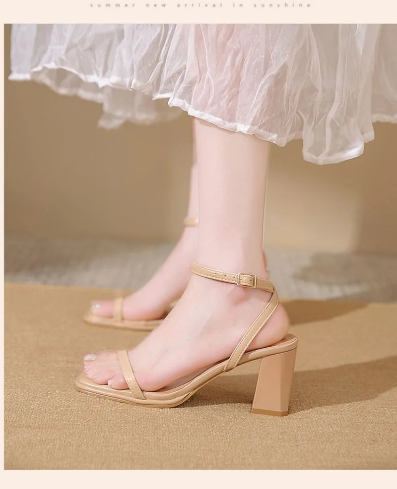 Open-toe Sandals Women 2026 Summer New Buckle Fashion Solid Color Female ShoesChunky High Heel
