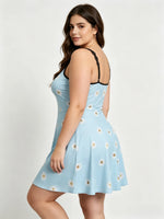 Plus Size Daisy Print Nightgown Women Lace Trim Bow V Neck Slip Dress Soft Mini Sleep Dress Summer Casual Ladies Lingerie Nightw