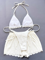 DEKAWomen 3 Piece Bikinis Set Halter String Push Up Swimsuit Backless Cute Beach Outfit Bathing Suit Swimwear Biquinis