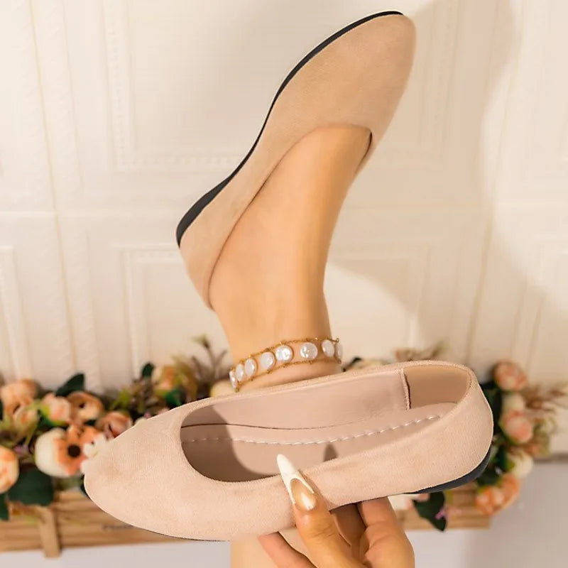Women Suede Loafers Flat Heel Shallow Female Shoes Spring Summer Square Toe Basic Concise Women Pumps
