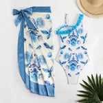 Womens One Piece Swimsuit with Cover Up Print Skirts Beachwear Female Swimwear 2025 Flower Print Bathing Suits for Women Holiday
