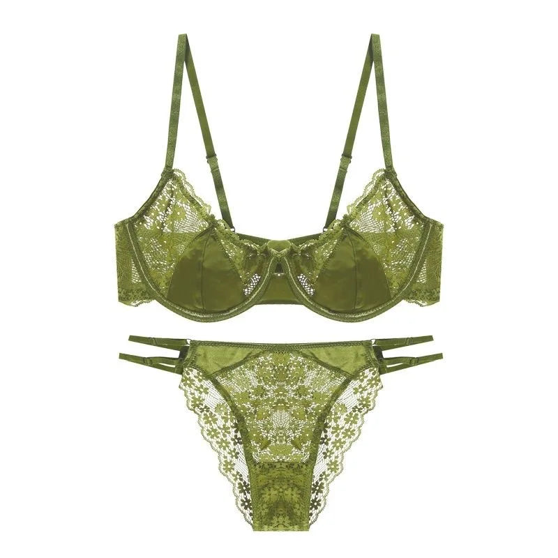 French Sexy Lingerie Ultra-thin Satin Lace Lingerie Set Anti Sagging Bra Half Cup Ultra-thin Lace Gather Anti-sagging Bra Set