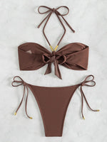XS - L Halter Wrinkled Bandeau Bikini Women Swimsuit Female Swimwear Two-pieces Bikini Set High Leg Cut Bather Bathing Suit Swim
