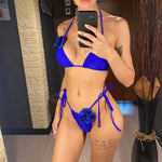 S - XL Sexy 3D Flowers Halter Strappy Bikini Women Swimwear Female Swimsuit Two-Pieces Bikini Set Bather Bathing Suit Swim V5297