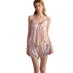 Elegant Strap Padded Sexy Loungewear Set Camisole And Shorts Two-piece Set Bowknot Pajamas For Women Summer Style Charming BE8K
