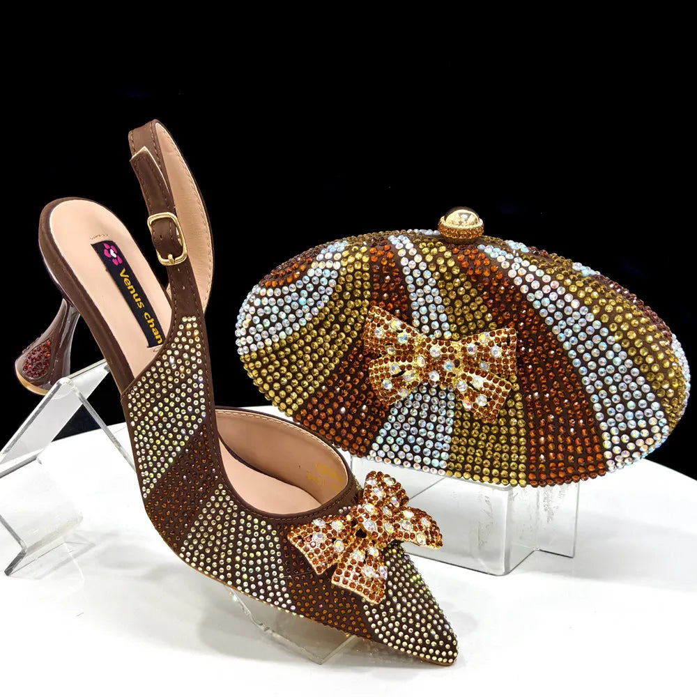 DoershowAfrican fashion Italian Shoes And Bag Sets For Evening Party With Stones coffee Italian Handbags Match Bags! Ho1-1