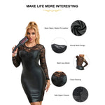 Black Erotic Baby Doll Women Faux Leather Nightgowns Lace Evening Dresses Vestidos Plus Size Dresses Latex Sexy Outfits Lingerie
