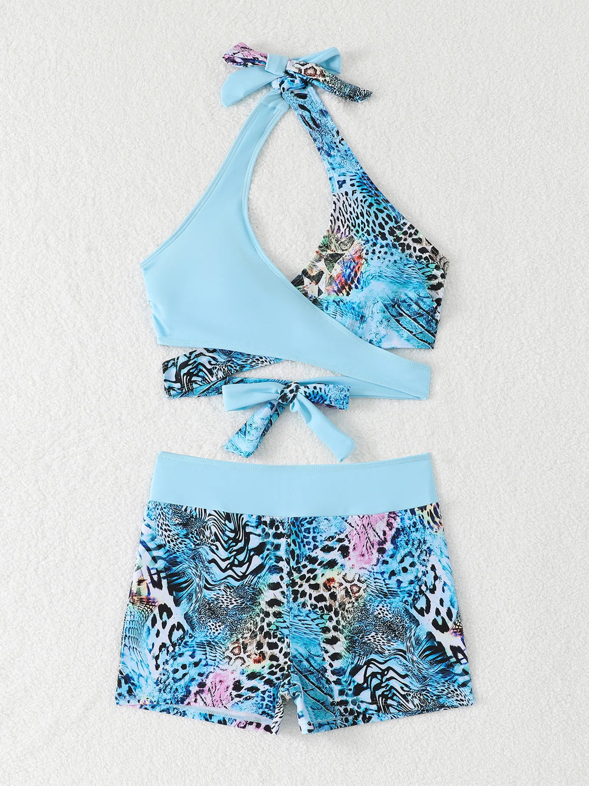 Sexy High Waist Bikini Shorts 2026 Women Swimsuit Blue Halter Swimwear Female Bikinis Set Print Bathing Suits Brazilian Biquini