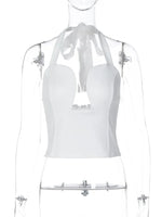 FDYOUI Sexy Hollow Out Corset Tops for Women Halter Backless Bandage Skinny Camisoles Lady White Black Cropped T-shirt Clubwear
