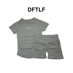 DFTLFWomen 2PCS Seamless Yoga Suit Short Sleeve Top High Waist Shorts Quick Dry Breathable Gym Fitness Running Workout Sport