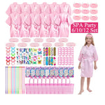 6/10/12 Set Spa Birthday Party Robes Gowns for Girls Kimono Satin Robe Hot Pink Spa Party Favors for Kids Child Birthday Spa Kit