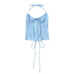 Vietnamese Sexy Backless Halter Neck Camisole For Women Niche Deep V-neck With Hook And Fishbone Waist-cinching Satin Top 02BG