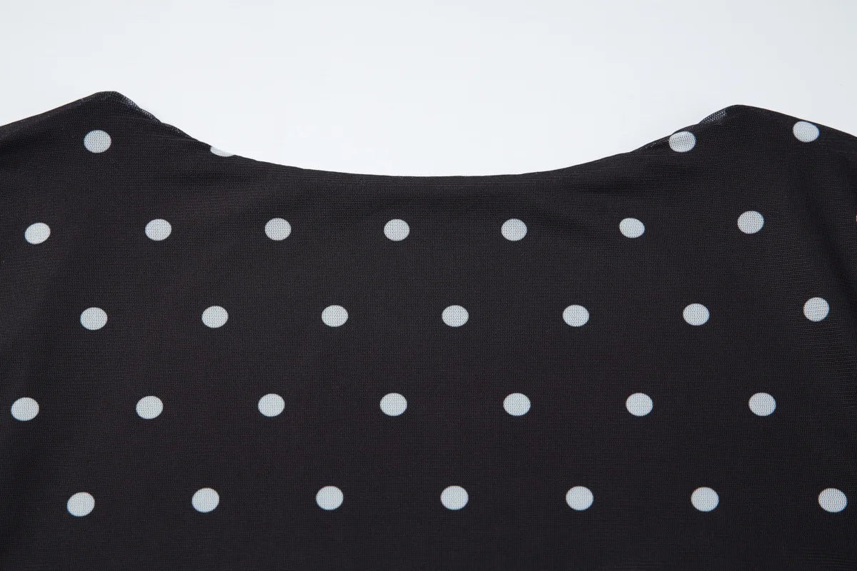 FDYOUI Chic Square Collar Black T-shirts Women's Summer Short Sleeve Polka Dot T Shirt 2026 Girls Clothes Slim Ruched Crop Top