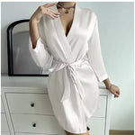 Pajamas women summer European and American ladies lace-up bathrobe sexy morning gown home dress can wear ice silk robe