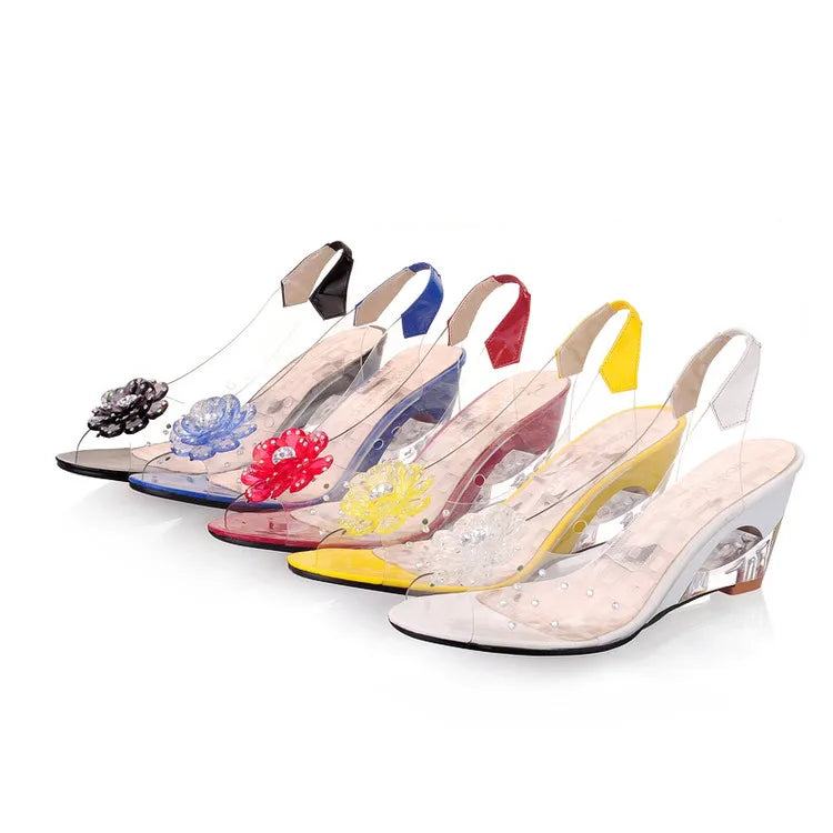 NASBAVI New Fashion Flower Transparent Sandals Wedge Women Shoes Large Size Sandals Women Size 34-43
