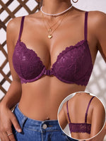 Lace Floral Women's Sexy Bra Front Closure Push-Up Bra with Underwire Thin Cup Comfortable Solid Lingerie