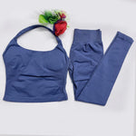 Women's Halter Top And Sports Leggings Gym Workout Set Two-Piece Pilates Clothes Yoga Outfits Impact Fitness Pants Set