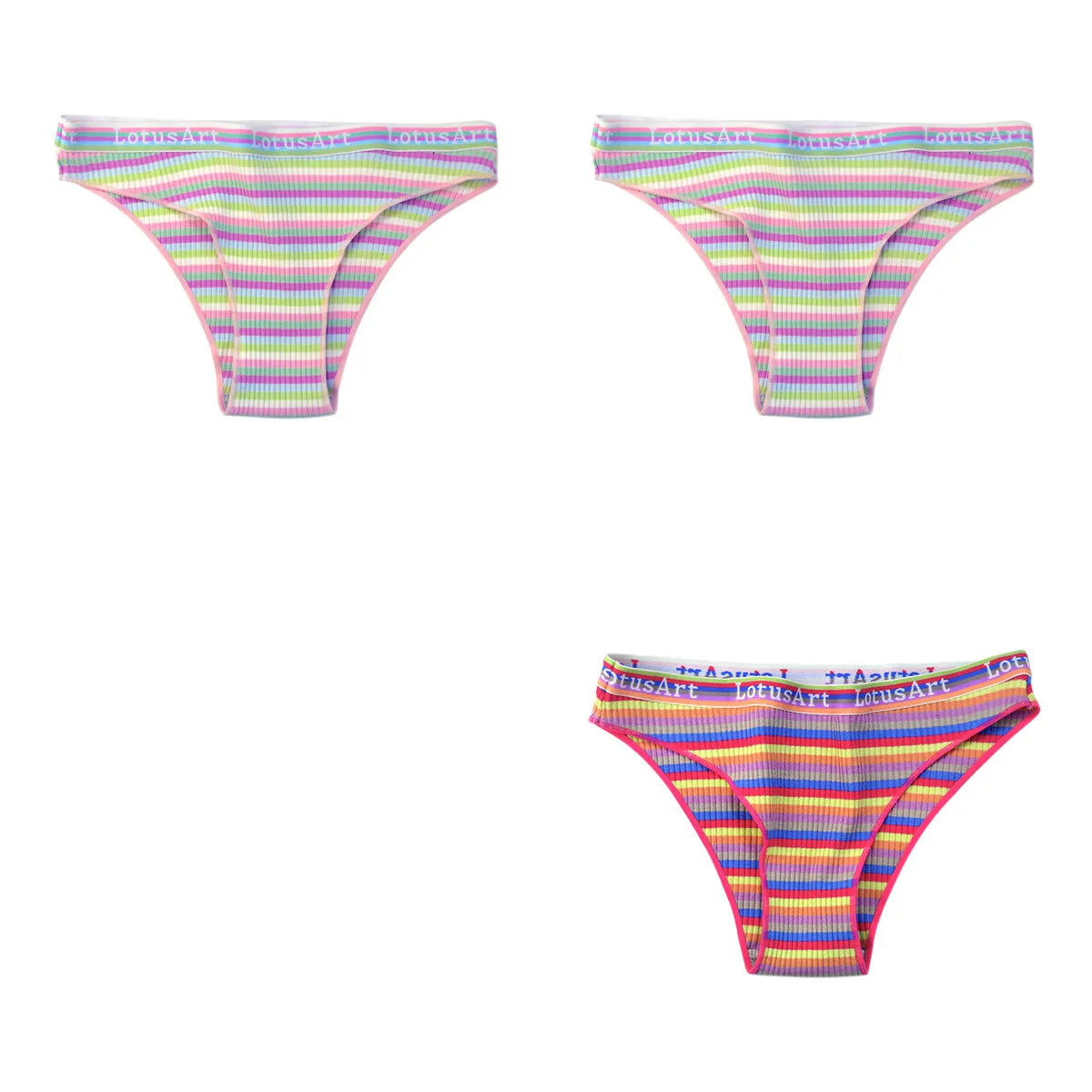 3Pcs/Set Cotton Panties For Women Colorful Striped Underwear Low Waist Briefs Breathable Underpants Female Sexy Lingerie M-XXL