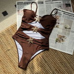 2025 Sexy Cut Out Metal Star Women Swimwear One Piece Swimsuit Female High Leg Cut Monokini Bather Bathing Suit Swim Bodysuit