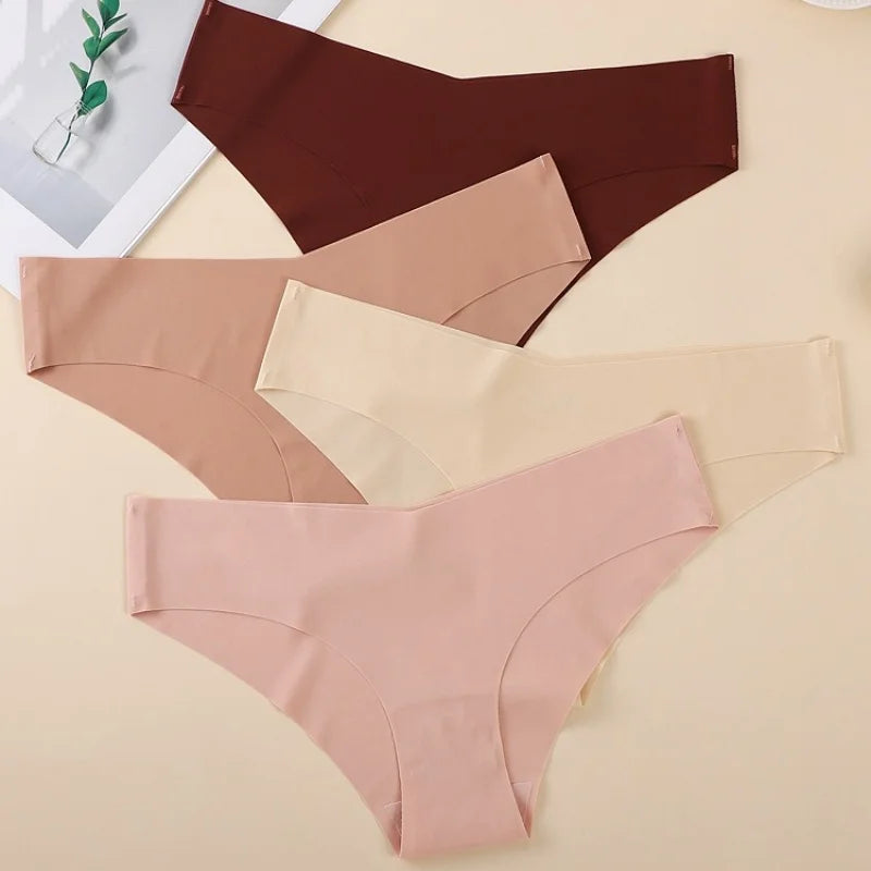 1Pack Women Low-Rise V-Front Ice Silk Seamless Briefs Panties Invisible No Lines Underwear Summer Soft Sexy Lingerie XS-XL