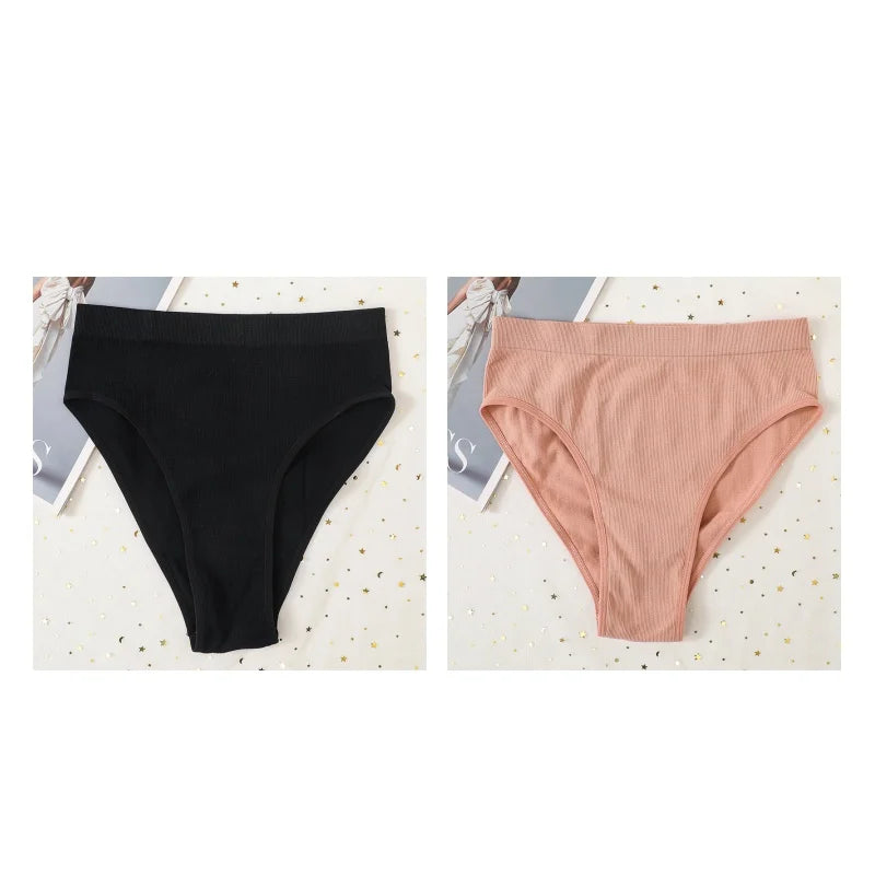 2Pcs/Set Seamless Panties High Waist Briefs Women High Leg Cut Panties Female Underpants Sexy Lingerie Solid Color Underwear S-L
