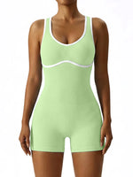 Sleeveless Contrast Trim Backless Yoga Romper Seamless Body Shaping Sport Jumpsuit for Running Training