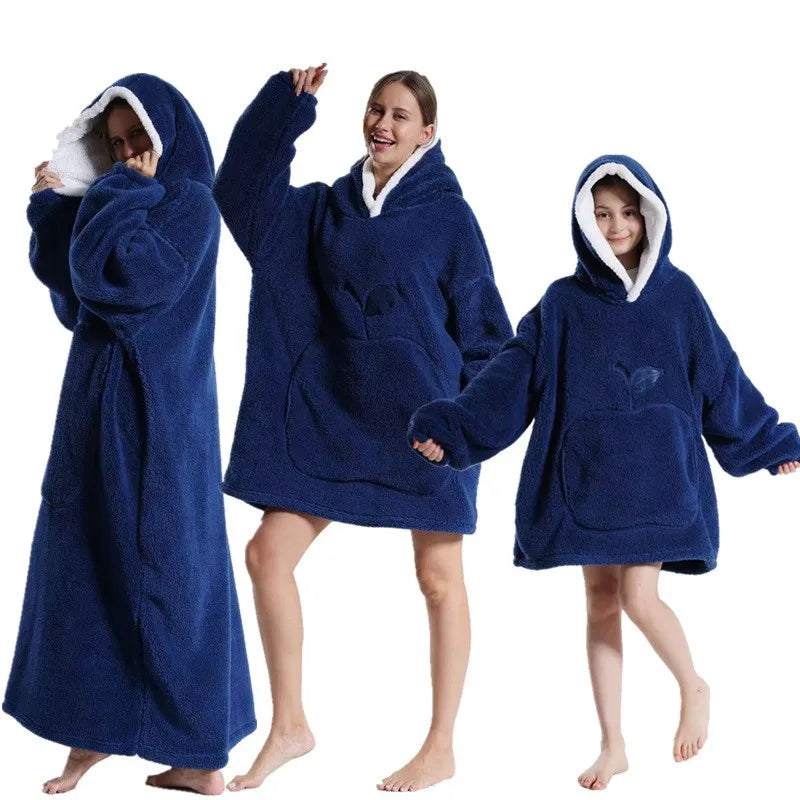 Winter Extra Long Wearable Hoodies Blanket Adult Warm Pullover Sweatshirt Oversized Fleece Hooded Blanket with SleevesRobe