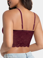 Women's Sexy V-Neck Lace Pattern Splicing Camisole Lightweight Wireless Unpadded Adjustable Straps Soft Lace Hollow-Out Back