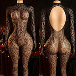 Women's One-Piece Trousers Tights Long Sleeve Half See-through Off-Shoulder Party Outfit Crotchless Bold Underwear Sexy Body Set