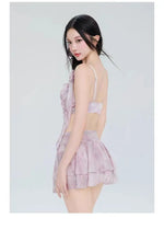 Swimsuit Women's Two-piece Fairy Style Sexy Hot Spring Skirt Style Three-dimensional Flower Ribbon Swimsuit