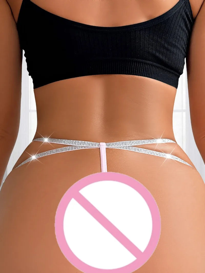 1pcs 2026 New Fashion Style Pink Sexy Women G-string Low Rise Breathable Sexy Lingerie Shiny Silver Satin Lady Thongs Underwear