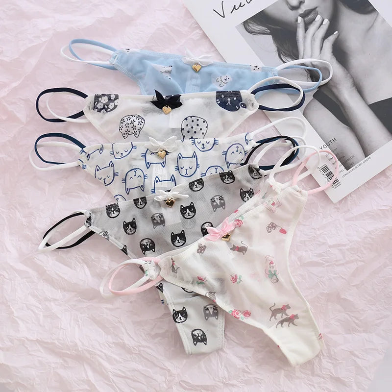 Sexy Pantis Mesh T Pants Thong Cute Transparent Strawberry Cherry Ladies Panties Underwear Low Waist Seamless Lace G-string Wome