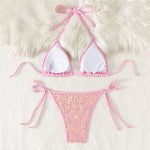 Pink Mesh Sequin Halter String Triangle Bikini Damen Micro Thong Sexy Swimsuit Women 2026 Bathing Suits Swimwear Bikinis Sets