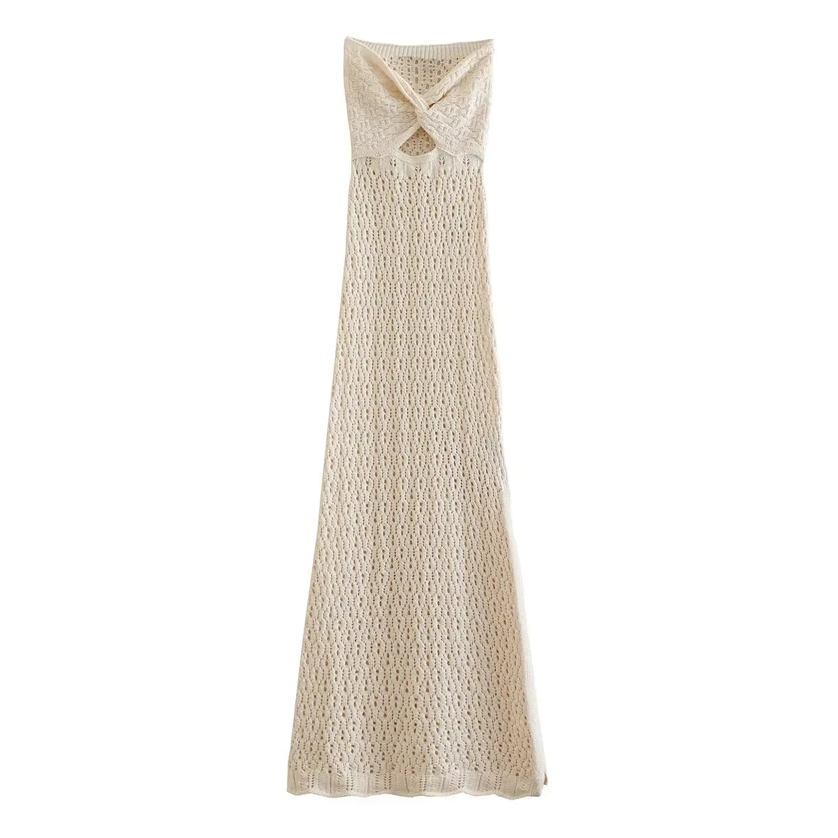 Foridol Bowknot Off Shoulder Knitted Summer Autumn Beach Dress Hollow Out Side Slit Maxi Long Sexy Sundress Bohemian Boho Dress