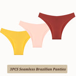 3PCS Seamless Panties Ultra-thin Brazilian Maillard panties Women Ice Silk Underwear Sexy Panty Low Waist G-string Female Solid