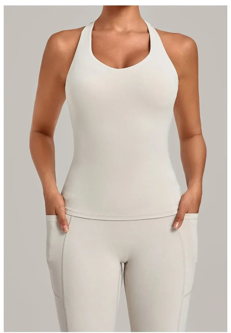 Women's Seamless Yoga Vest Sports Fitness Gym Beauty Back Top Nude Slim Fit Training Running Workout Vest