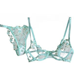 French Floral Lace Bra Set Push Up Underwire Large Bust Sheer Mesh See Through Sexy Bra Embroidery Demi Cup Lingerie Set MOYISU