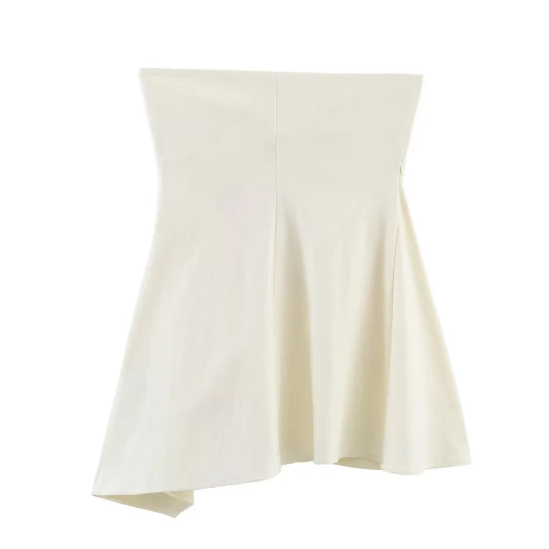 Women's Fashionable Casual Pleated Tube Top Beige Twist Design Strapless Mini Skirt For Women Summer Party Wear Skirt Charm 11AX