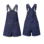 Summer Women Loose Denim Overalls Shorts Solid Color Sleeveless Suspender Jean Shorts Romper with Pockets Streetwear