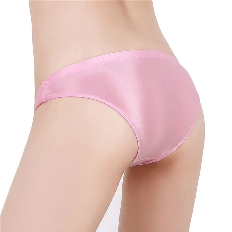 See Through Low Waist Briefs Silky Shiny Satin Panties Sexy Underwear Erotic Lingerie Women's Ultra-Thin Oily Glossy Underpants