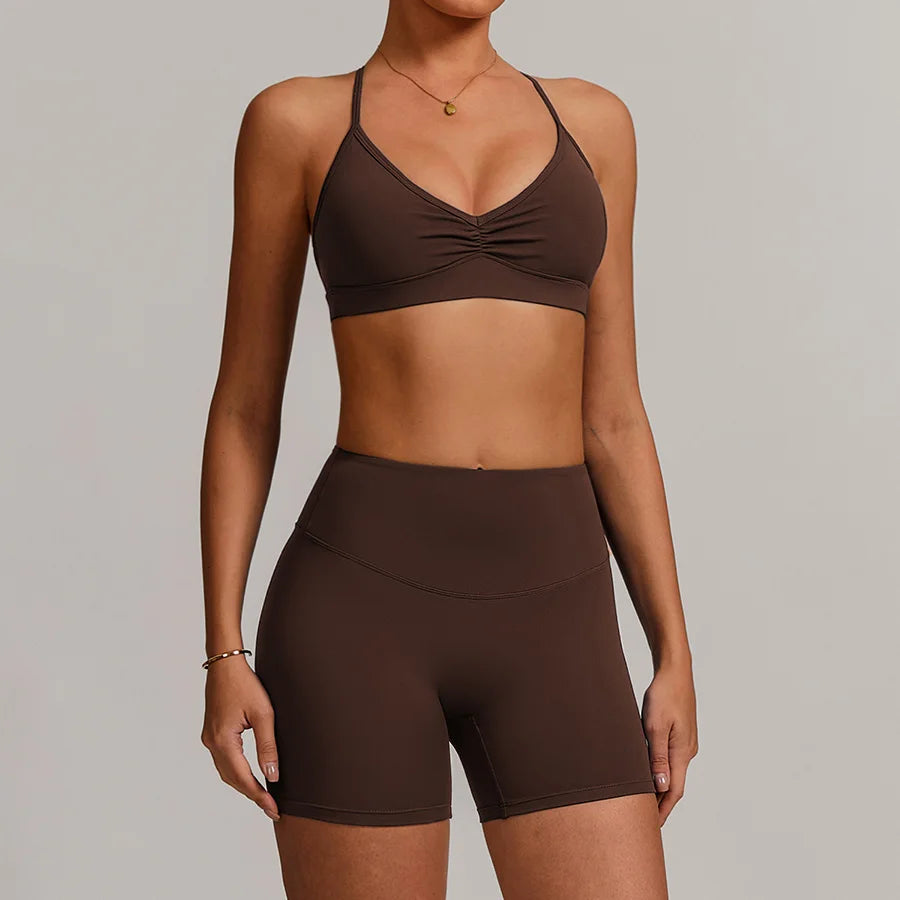 Women 2PCS Yoga Suit Sports Gym Set Tracksuit Workout Long Sleeve Shirt Fitness Flared leggings Short sleeve shorts running suit