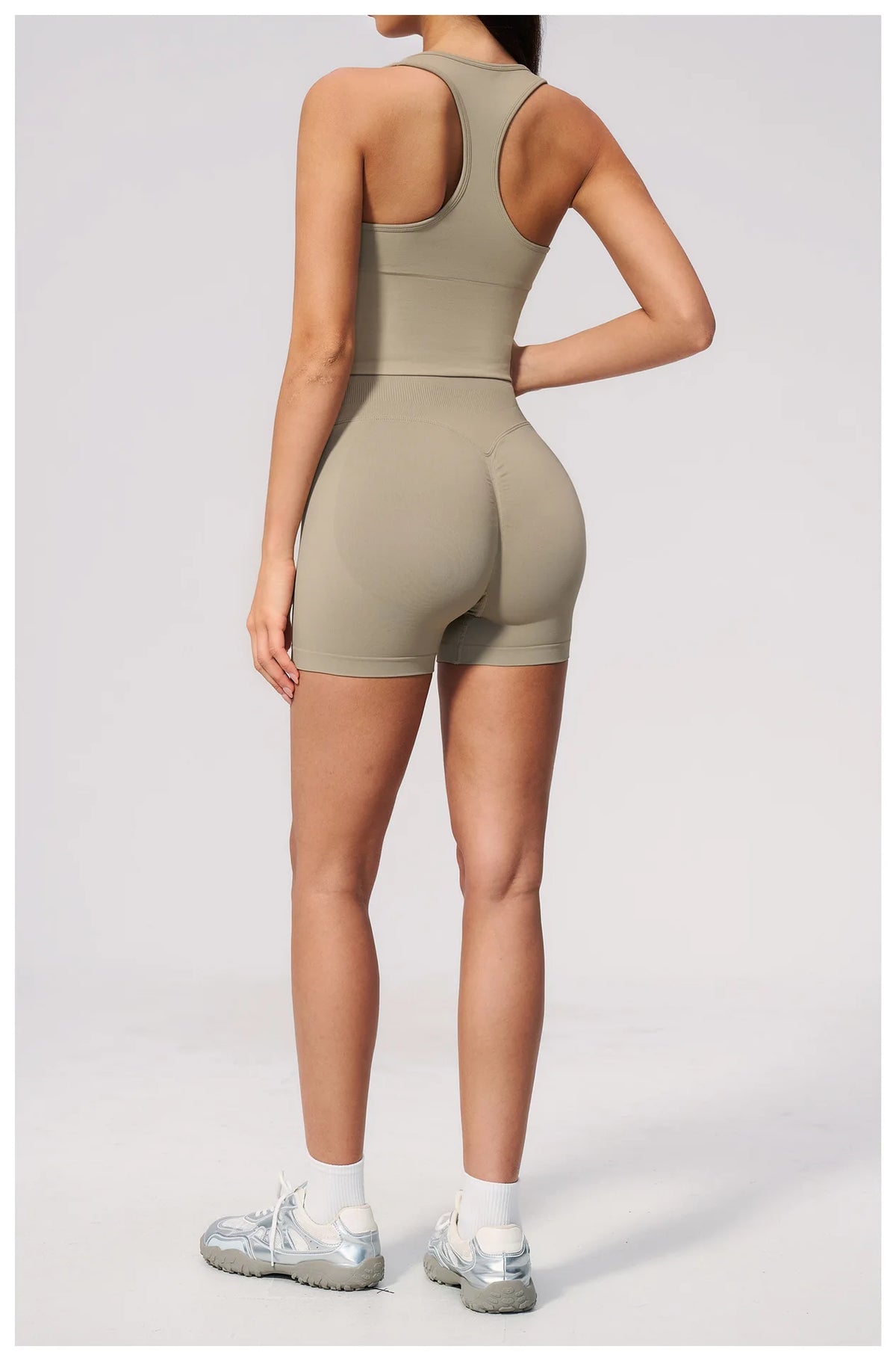 Seamless Gym Yoga Sets Women Breathable I-shaped Shock-absorbing Slim Sports Tank Top High Waist Shorts Training Fitness Suit