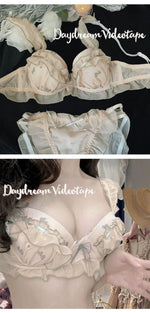Japan Style Embroidered Mesh Bralette Wireless Breathable Comfort Sweet Cute Lingerie Set Pure Sensual Ruffle Edge Small Chest